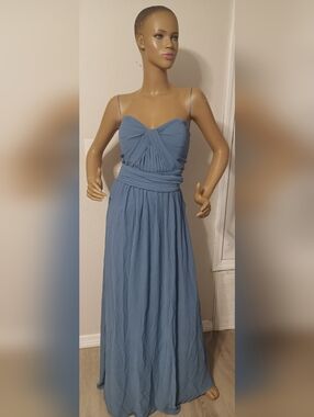 Birdy Grey Dusty Blue Chiffon Maxi Dress with Twist Bodice